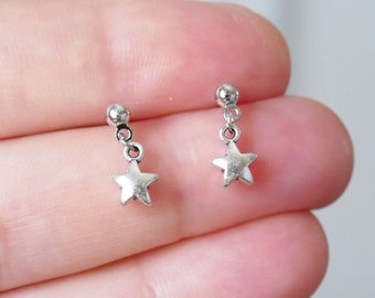 Small Star Charm Drop Earrings, Stainless Steel Ball Stud Earrings, Free shipping G206