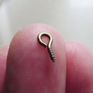 Screw Eye Pin, 100 Antique Brass Screw Hook Eye Pins (8x4mm) A1050