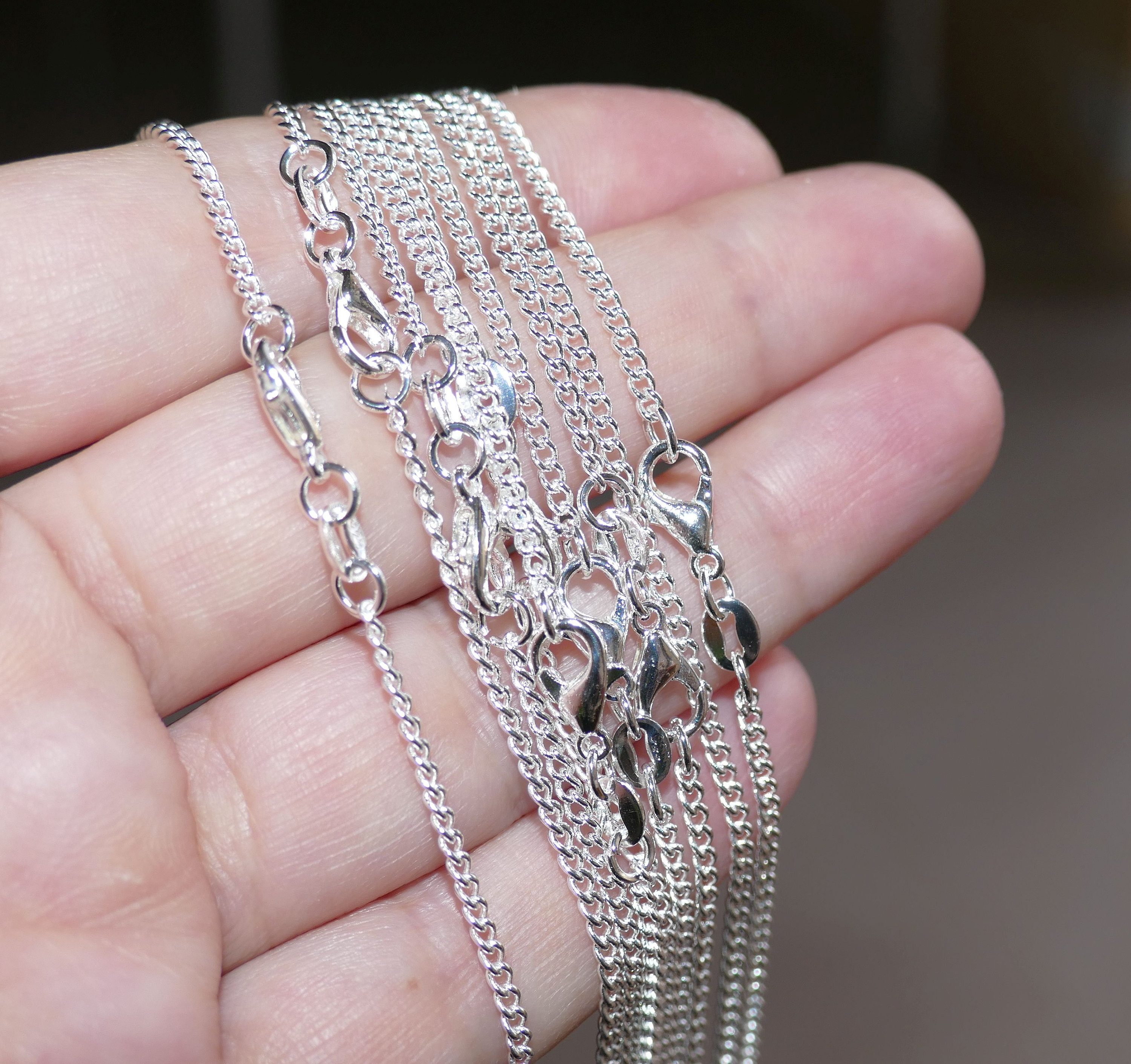 925シルバーメッキ 18インチ カーブリンク仕上げネックレスチェーン 5