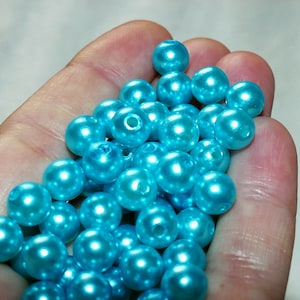 30x Turquoise Acrylic Pearl Beads 8mm, Round Pearl Imitations, 8mm Loose Spacer Beads D106