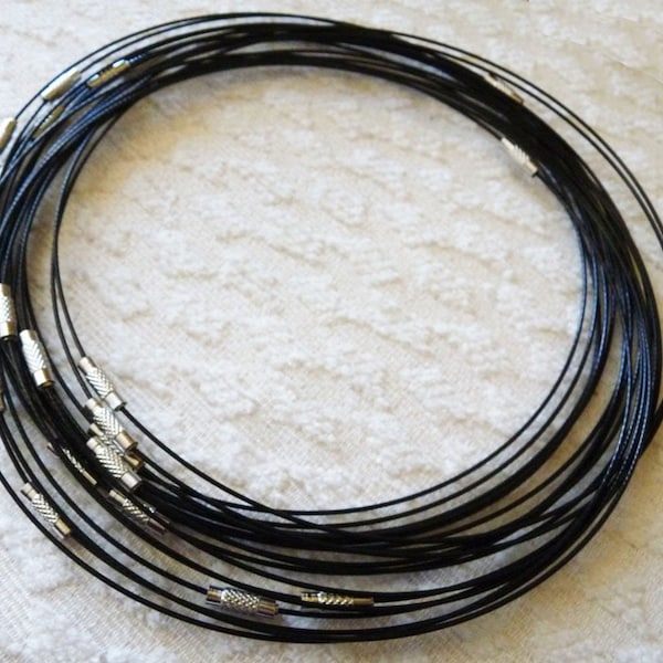 18" Wire Choker Necklace, Memory Stainless Steel Wire Necklace, Wire Collar Necklace, Black Wire Choker, Coated Steel Wire Necklace C692