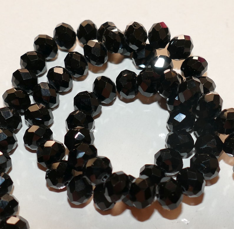 24x Black Crystal Glass Beads 6mm X 8mm Rondelle Faceted | Etsy