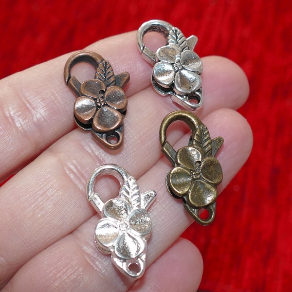 2x Large Flower Lobster Trigger Claw Clasps, Gold/Silver/Bronze/Copper Tone Big Parrot Clasps, Connectors D167