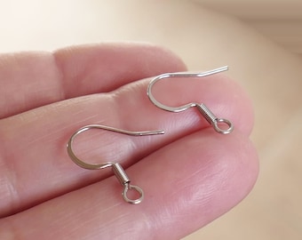 20/50x Flat Coil Earring Hooks, 316 Stainless Steel Silver Tone Hypoallergenic Spring Earring Wires, French Ear Wire Fish Hooks F178