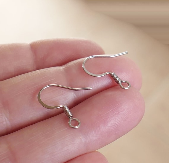 20/50x Flat Coil Earring Hooks, 316 Stainless Steel Silver Tone  Hypoallergenic Spring Earring Wires, French Ear Wire Fish Hooks F178 -   UK