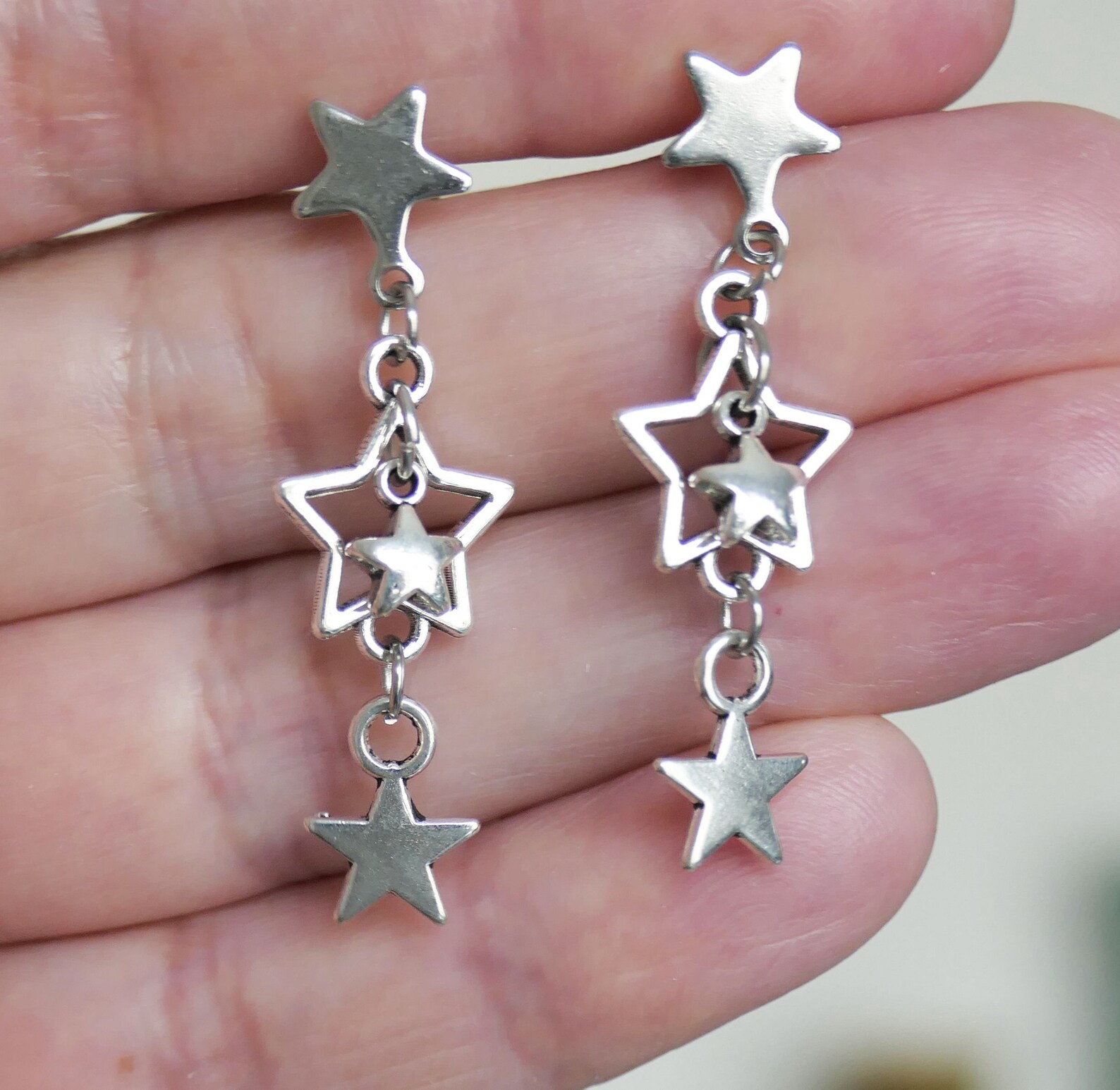 Star Coin Sterling Silver Charm Dangle Earrings main image 1