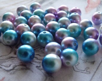 10x Mermaid Rainbow Beads, 12mm Acrylic Bubblegum Round Beads