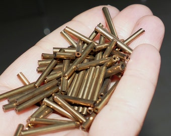 50x Long Dark Gold Glass Bugle Beads, 20mm Tube Spacer Beads D077