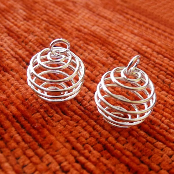 Bead Cage, Pearl Cage Pendant, 15x20mm Silver Plated Wire Pearl Cage Pendant, Spiral Bead Cage, Wire Pendant Holders, Necklace Connectors