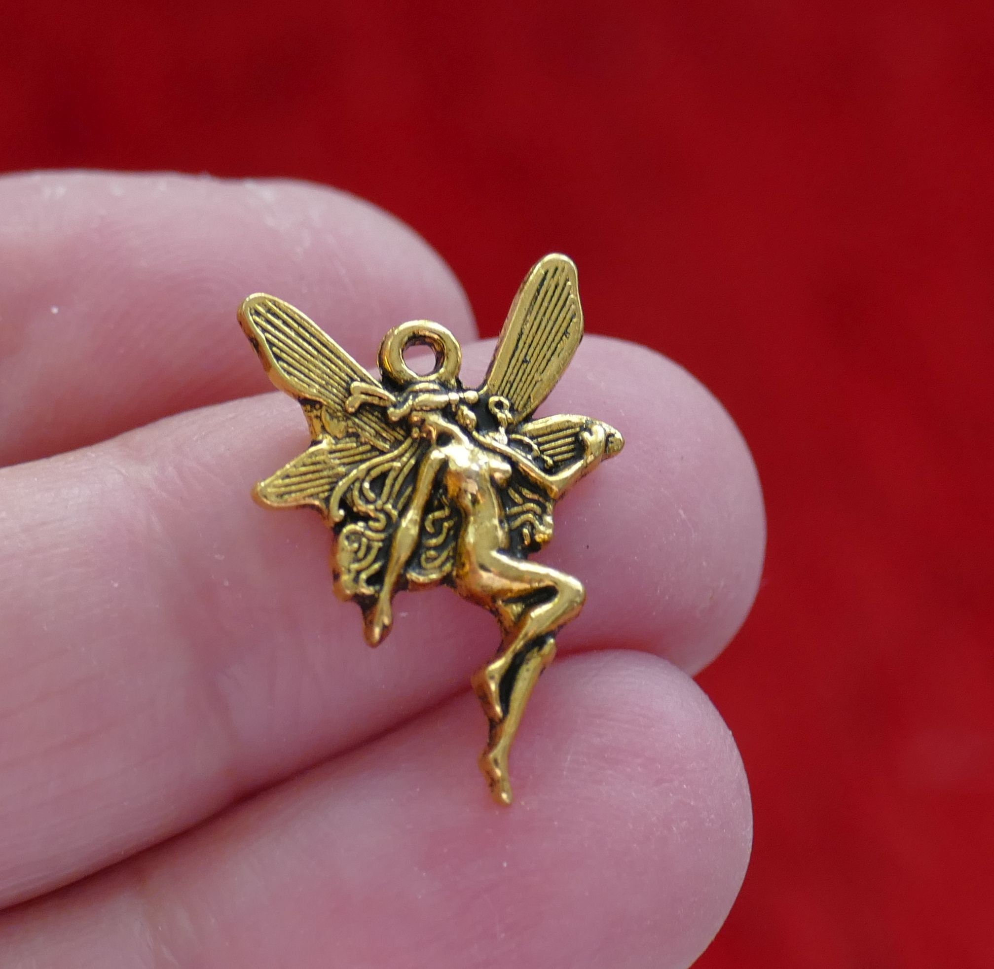10 Fairy Charms 29 x 12 mm Angel Charm Pendants Antique Gold US