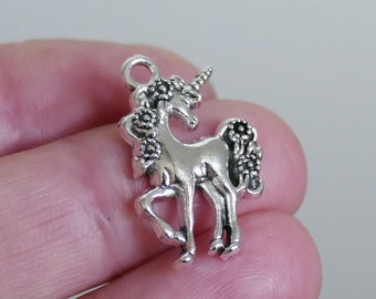 10x Unicorn Bulk Charms, Antique Silver Tone Mythical Horse Pendants F107