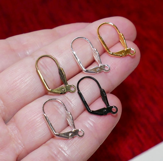 10x Leaf Lever Back Earring Hooks Gold silver bronze black French