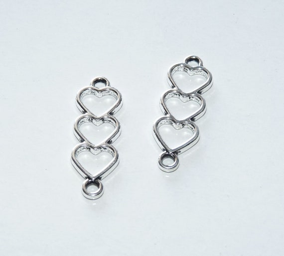 10pcs Heart Pendant Bracelet Connector Charm for Jewelry Making Silver C491