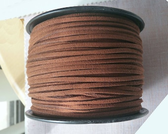 3Y Brown Faux Suede Flat Leather Cord, 3mm Wide Lace String Rope for DIY Jewelry D390