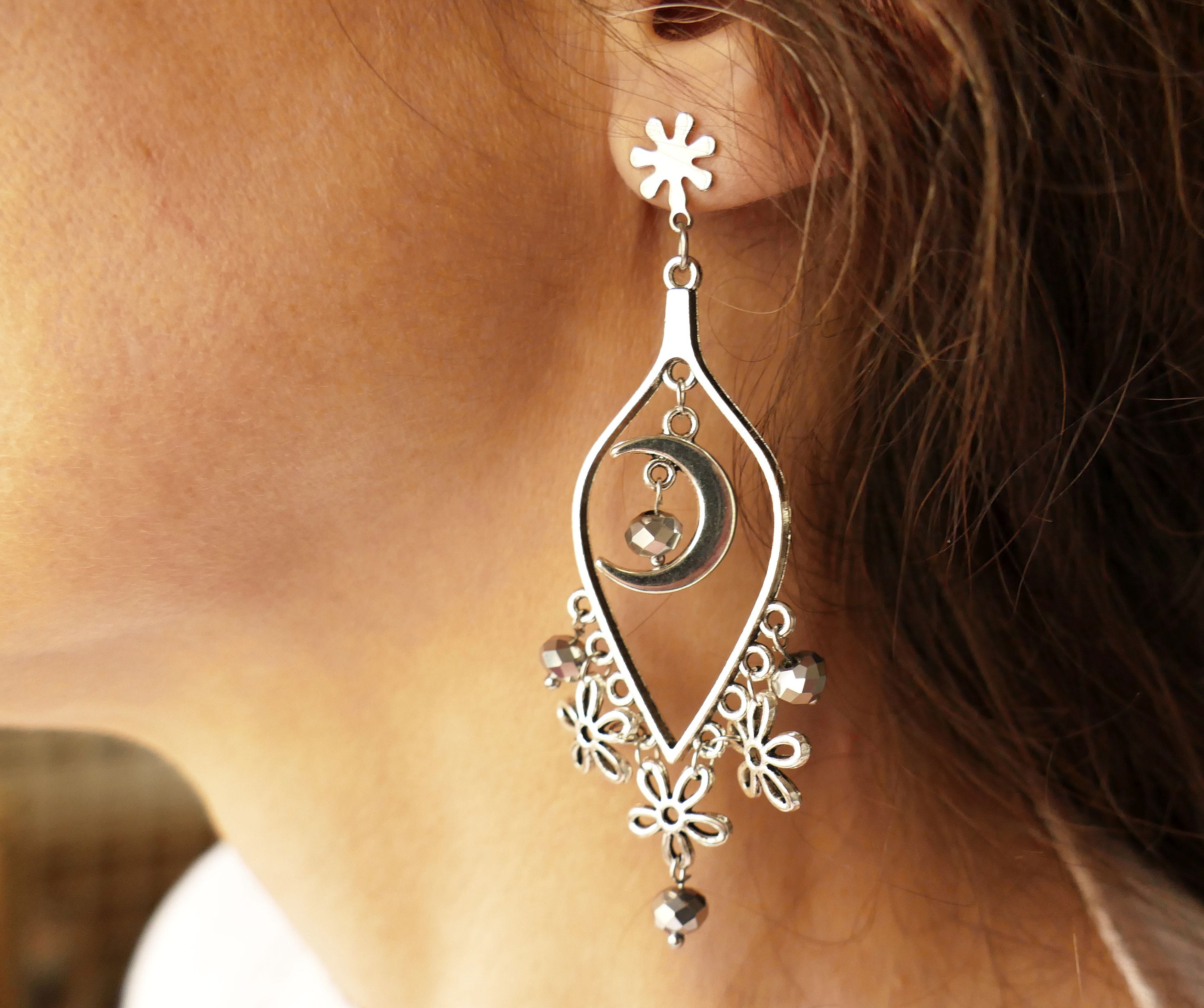 Dangle Moon Crystal Earrings