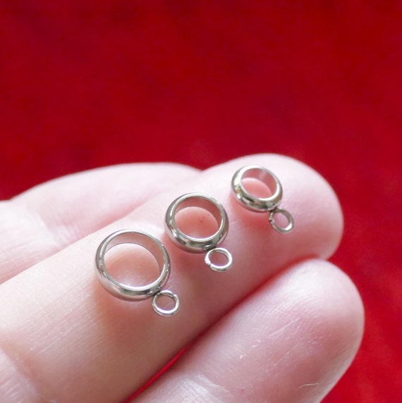 5x Stainless Steel Pendant Bail Beads with open Loop 3 Sizes, High Quality No Fade Hypoallergenic Clip Charm Connectors G303