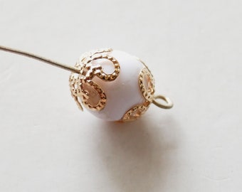 50x Rose Gold Flower Filigree Bead End Caps, 10mm Gold Tone Metal Bead Caps, Free Shipping C707