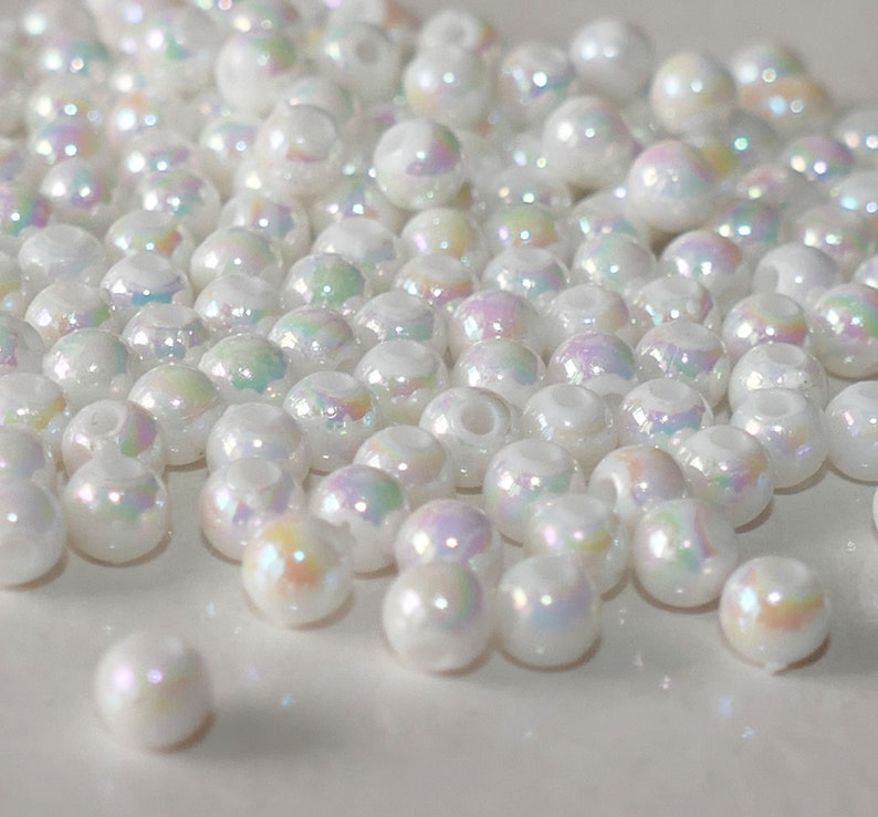 100 perles acryliques AB blanches, 4 mm, fausses perles, perles rondes, fournitures pour perles D141 image 2