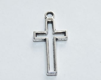 40x Cross Bulk Religious Charms, Antique Silver Tone DIY Jewelry Making Supplies C286