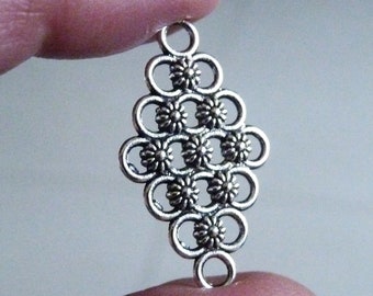 2x Rhombus Wrap Bracelet/Earring/Necklace Connectors, Antique Silver tone