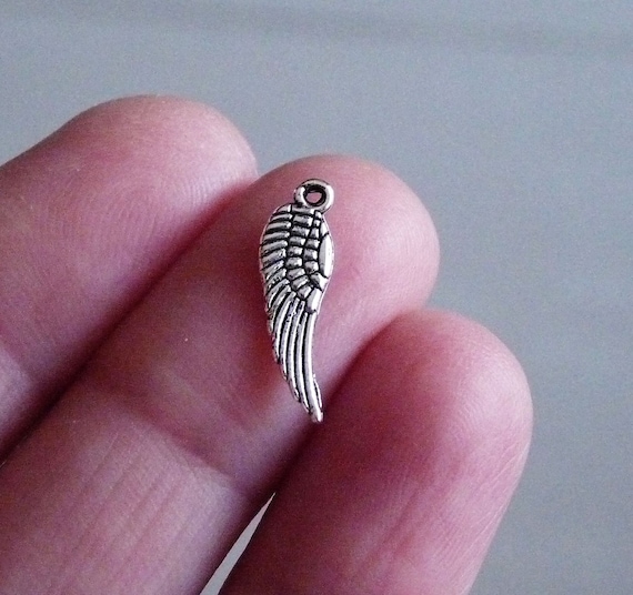 50x Angel Wing Bulk Charms Antiqued Silver Tone Wing Charms C383