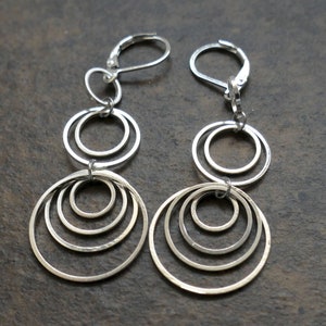 Long Rings Dangle Earrings, 925 Silver Plated Lever Back Earrings, Free Shipping F202