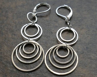 Long Rings Dangle Earrings, 925 Silver Plated Lever Back Earrings, Free Shipping F202