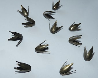10/25x Tapas de cuentas de flores de bronce, espaciadores de extremos de metal, suministros para abalorios B305