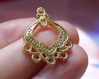 2x Light Gold Connector 5 Hole Charms, High Quality Chandelier Earring/Pendant Connectors, Findings G070