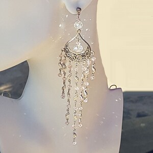 Pink Crystal Long Stainless Steel Stud Earrings, Free Shipping U075