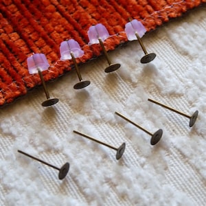 20/50x Bronze 4mm Flat Back Earring Stud Posts, Bronze Tone Blank Pad Cabochon Base Earring Posts