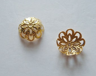 20x Flower 15mm Bead Caps, Gold Plated Ornate Filigree Bead End Spacer Caps, Beading Supplies C592