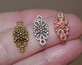 5x Flower Charms, Earring/Bracelet/Necklace Connectors, Gold/Silver/Rose Gold 2 Hole Charms G132