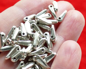10x Drop-Shaped Charms, Dull Silver Tone