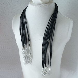 5x Black Waxed Cotton Cord Necklace, 2mm Waxed Cotton Cord, Handmade 17&quot; Black Adjustable Round Necklace Cord with Lobster Clasp C396