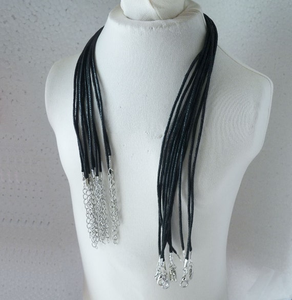 5x Black Waxed Cotton Cord Necklace 2mm Waxed Cotton Cord