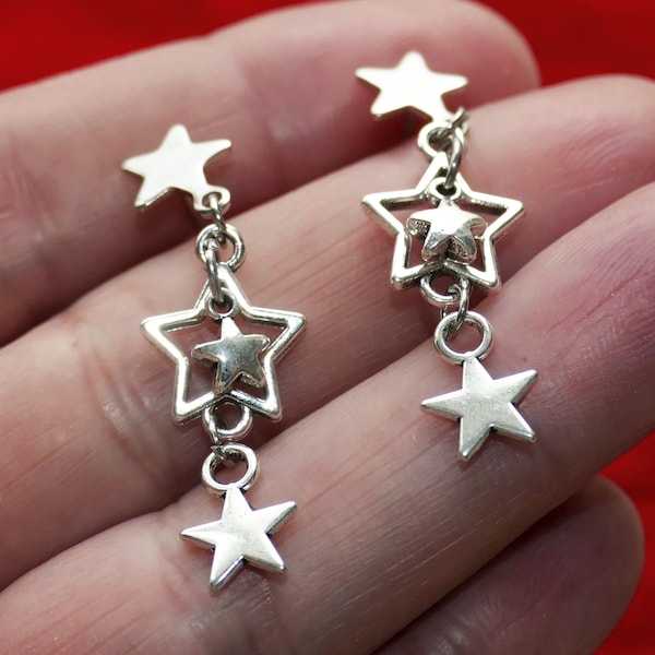 Star Charm Dangle Earrings, Stainless Steel Star Stud Free Shipping Hypoallergenic Earrings with Rubber Backs H021