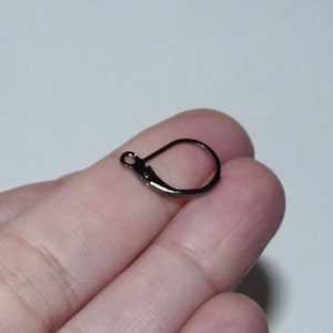 10/20/40x Gunmetal Black Lever Back French Earring Wire Hooks w/Open Loop, Locking Ear Wires B334