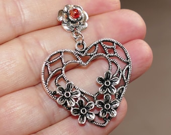 Heart Flower Earrings, Flower Stud Earrings With Padded Rubber Backs, Free Shipping D287