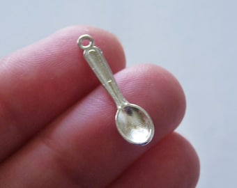 5/10x Miniature Silver Spoon 3D Charm, Silver Plated Spoon Charms for Bracelet