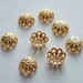 12 Vintage Brass Filigree Flower Bead Findings - 15mm, 6 Pedal, Center Hole, For Jewelry Making