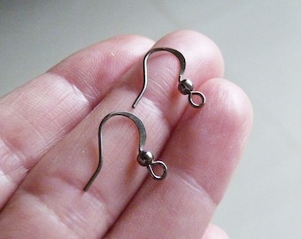 20/50x Black Flat Earring Hooks, Gun Metal Black Ear Wires with Ball C431