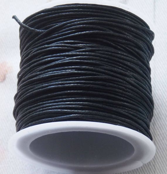 25 Yards Black Waxed Cotton Cord, 1mm Wide Lace String Rope