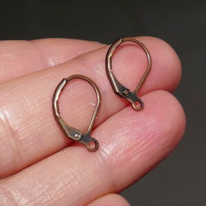 May include: Two copper-toned earring hooks. The hooks are made of metal and have a spring-loaded closure.