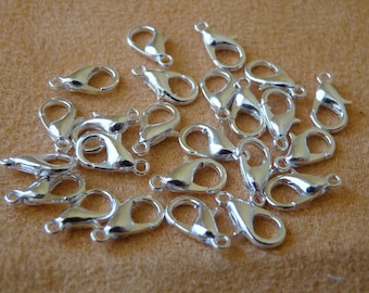 20/50x Silver Lobster Clasps, 12mm Lobster Trigger Claw Clasps, Silver Plated Necklace Clasps, Hook Closure, Necklace Fasteners