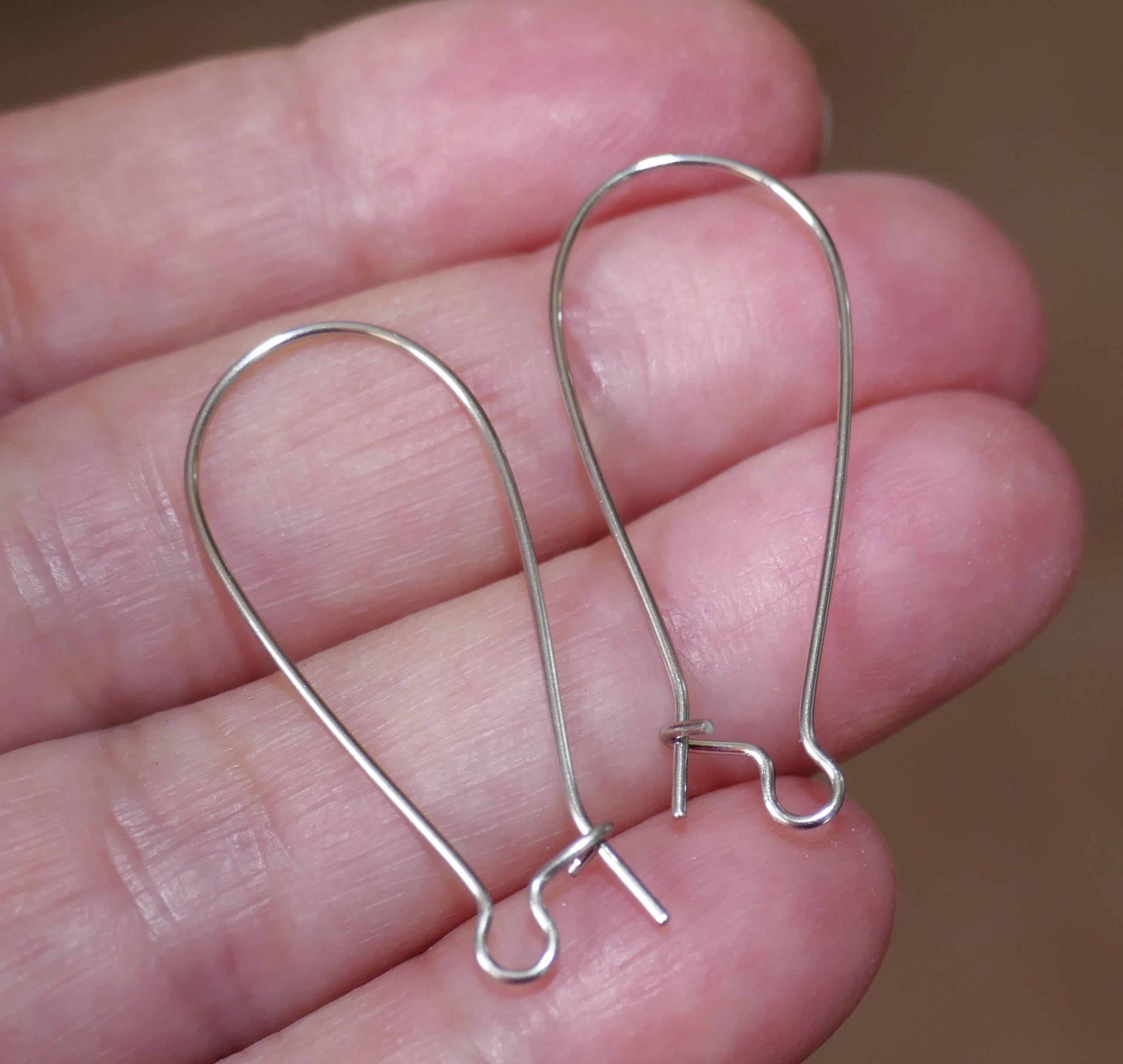 Earring Findings, Kidney Wire Hook 50mm Long 21 Gauge, Sterling Silver (1  Pair) 