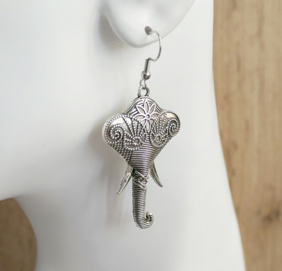 Elephant Head Earrings, Hypoallergenic Fish Hook Earrings With