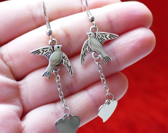 Dove Heart Stainless Steel Hook Bird Earrings G252