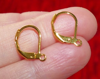 20/40x  Gold Leverback Earring Hooks, Gold Plated Ear Wires French Hook w/open Loop, Locking Ear Wire, Earring Findings