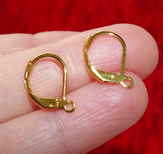 20/40x Gold Leverback Earring Hooks, Gold Plated Ear Wires French Hook  W/open Loop, Locking Ear Wire, Earring Findings 